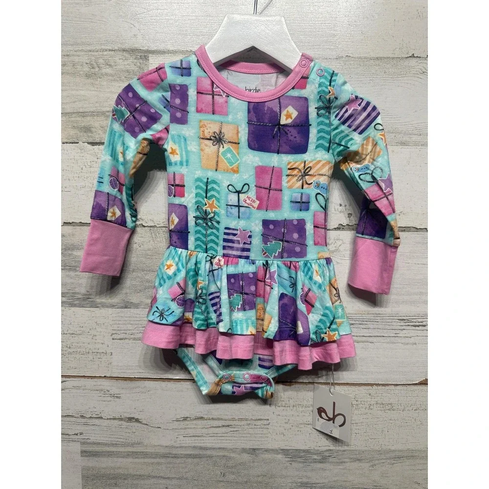 Birdie Bean Ruffle Romper Dress Girls 6-12M Bamboo Christmas Gifts NWT